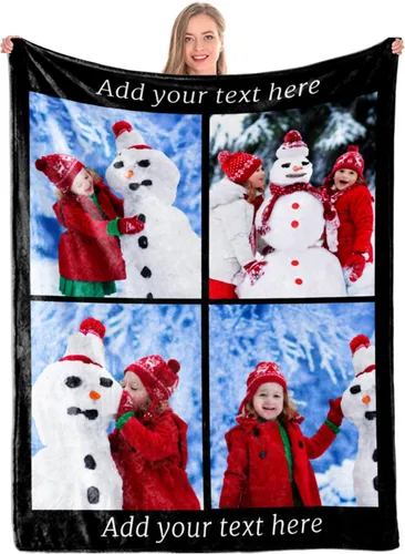 Miniatura 16 de Manta personalizada con 5 fotos y texto, manta con imágenes personalizadas, manta de forro polar divertida, ligera, súper suave, para sofá, cama