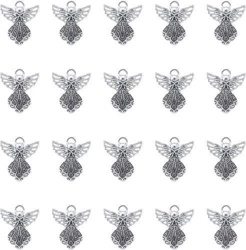 Miniatura 11 de 30 dijes de ángel vintage de metal plateado de 0.06 x 0.91 pulgadas (1.024 x 0.906 in), colgantes vintage para hacer joyas, kit de collares