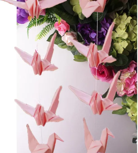 Miniatura 7 de Guirnalda colgante de grúa de papel (3 cuerdas x 5.2 pies), serpentinas de pájaros de origami para despedida de soltera, baby shower, suministros