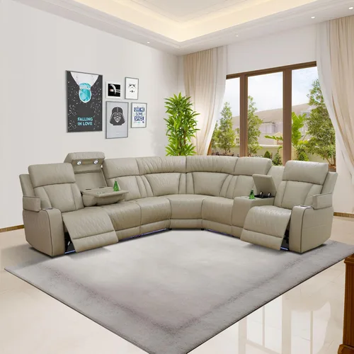 Miniatura 34 de Juego de sofá modular reclinable eléctrico con luz LED, juego de sofá modular reclinable de cuero, incluye sillón reclinable individual, juego