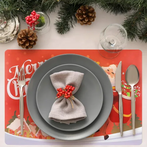 Miniatura 5 de BESTONZON 6 manteles individuales de Navidad, resistentes al calor, impermeables, para decoración de mesa de comedor (17.3 x 11.8 pulgadas)