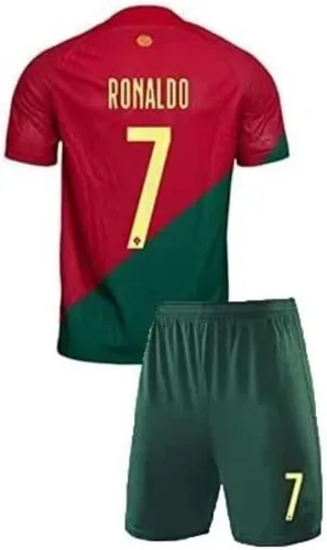 Juvenil aficionado al fútbol Ronaldo Jersey Portugal No 7 Sports Jersey Camiseta Pantalones cortos gratis
