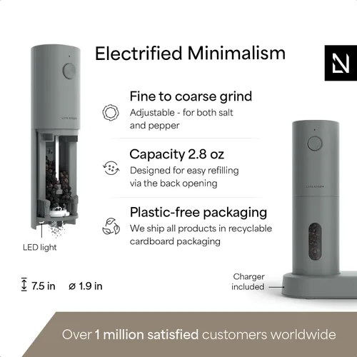 Miniatura 4 de LARS NYSØM Juego de molinillo eléctrico de sal y pimienta, recargable por USB, molinillos automáticos de sal y pimienta, dispensadores de especias