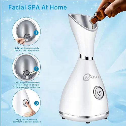 Miniatura 5 de Vaporizador facial nano iónico, humidificador de niebla cálida para limpieza facial profunda, kit de piel de acero inoxidable de 4 piezas, banda