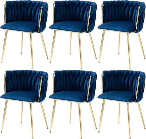 Miniatura 24 de Nrizc Juego de 2 sillas de comedor de terciopelo, sillas de comedor tapizadas tejidas con patas de metal dorado, sillas decorativas modernas