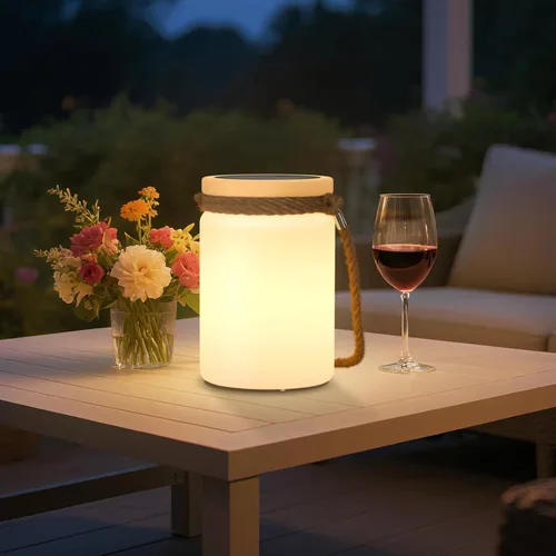 Miniatura 6 de uuffoo Paquete de 2 lámparas solares de mesa, impermeables, LED, inalámbricas, IP44 RGB y blanco cálido, regulables, para patio, camping