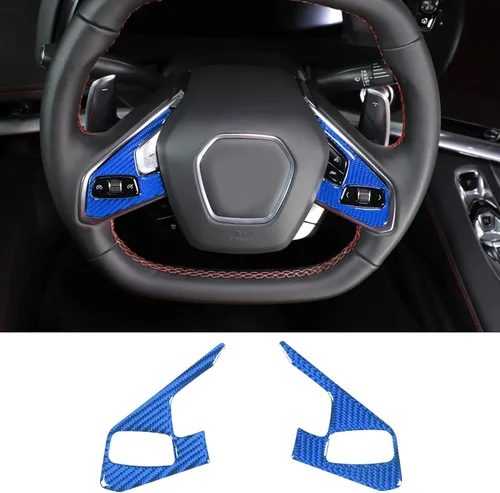 Adhesivos de fibra de carbono para volante de automóvil, accesorios interiores para Chevrolet Corvette C8 Z06 2020-2024 (fibra de carbono azul A)