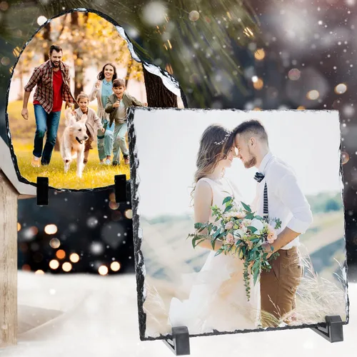 Miniatura 7 de Marco de piedra personalizado para fotos personalizadas, marcos de placa de pizarra de roca, regalos personalizados para bodas, familiares, mascotas