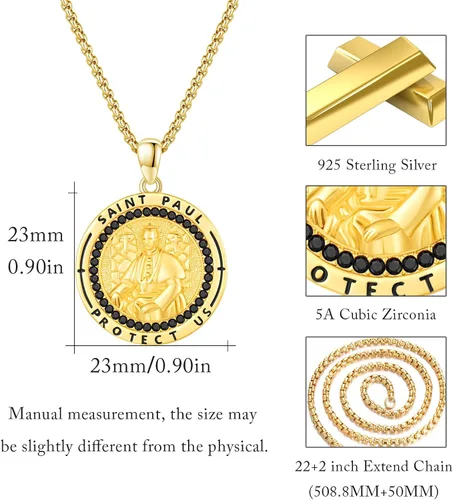 Miniatura 441 de Collar con colgante de plata de ley 925 con medalla de San Patrón, joyería religiosa para hombres y mujeres, con cadena de acero inoxidable 316L