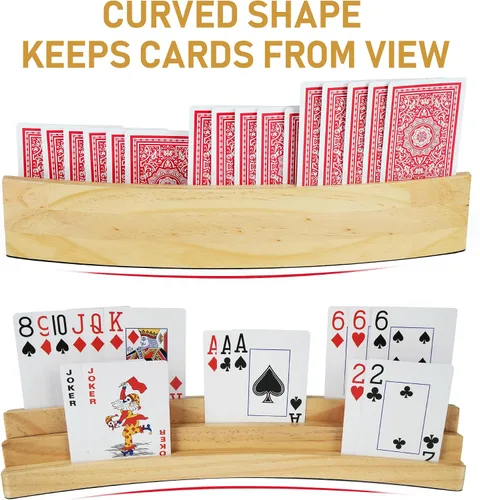Miniatura 5 de LotFancy Juego de 2 portatarjetas para niños, adultos y personas mayores, juego de 2, 3 niveles, manos libres, tarjetero de madera curvado