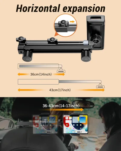 Miniatura 5 de Soporte para tablet con brazo de extensión para reposacabezas de automóvil, soporte ajustable para iPad para asiento trasero de automóvil, orientado