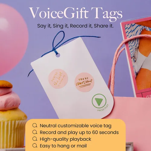 Miniatura 2 de VoiceGift Etiqueta: 1 paquete de etiqueta de felicitación de audio con grabadora de voz, tarjeta de regalo grabable con múltiples mensajes
