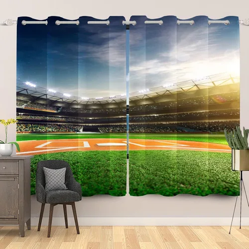Miniatura 33 de Cortinas opacas de fútbol para dormitorio de niños, con temática deportiva, para sala de fútbol, cortinas de fútbol en blanco y negro