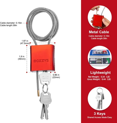 Miniatura 2 de Candado de cable con 3 llaves Candado de cable de acero ajustable de 3.28 pies de largo (3.3 ft), D 1/6 pulgadas (0.157 in) Cerraduras