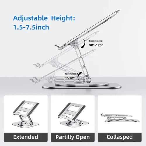Miniatura 7 de MCHOSE Soporte para laptop con base giratoria de 360°, soporte plegable para computadora ajustable, diseño ergonómico compatible con MacBook Air