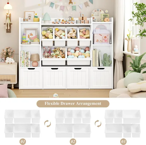 Miniatura 3 de FINETONES Organizador de almacenamiento de juguetes de 55.1 pulgadas con 6 cubos de juguetes, organizador grande de juguetes, estantería para niños