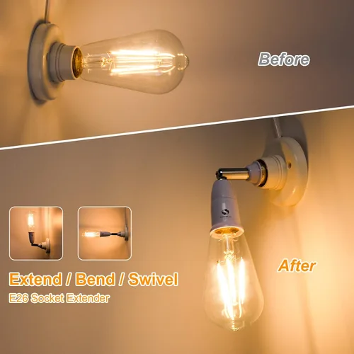 Miniatura 2 de RONG&LAN - Extensor de enchufe de luz E26/E27, 180 grados de flexión, adaptador extensor de enchufe, extensión ajustable E26/E27 a E26/E27