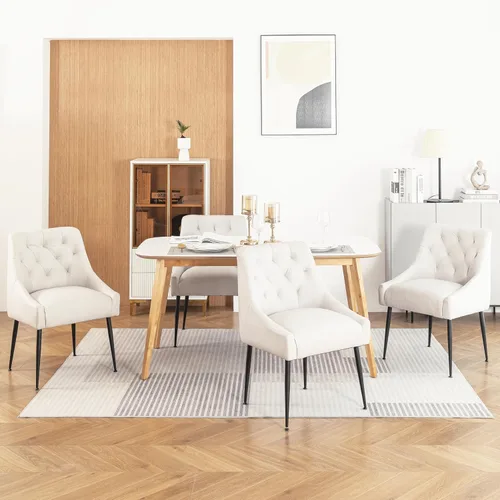 Miniatura 8 de Juego de 2 sillas de comedor modernas, sillas de comedor de cocina de mediados de siglo con cojines de 5.12 pulgadas y patas de metal, sillas Beige