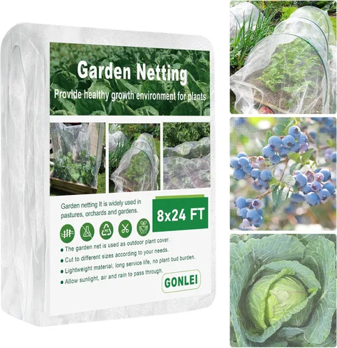 GonLei Red de jardín de 8 x 24 pies ultra fina para protección del jardín, red de jardín para camas elevadas, mosquitera para arbustos de arándanos,