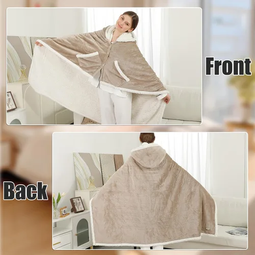 Miniatura 9 de COZYTY Manta eléctrica de chal con calefacción, envoltura térmica con bolsillos, 6 ajustes de calor y temporizador de apagado automático de 1-4
