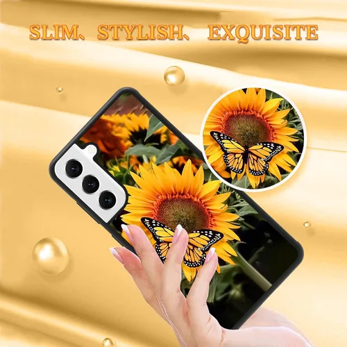 Miniatura 4 de KANGHAR Funda compatible con Samsung Galaxy S22 Plus, diseño de girasol, mariposa, antideslizante, protección contra caídas con TPU suave, a prueba