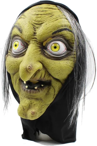 Miniatura 6 de PartyHop - Máscara de bruja de anciana - Disfraz de cosplay de terror aterrador de Halloween