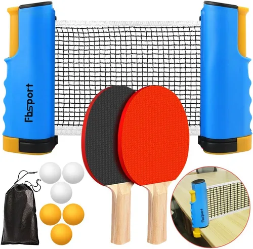 Miniatura 9 de FBSPORT Juego de paletas de ping-pong, juego de tenis de mesa portátil con red retráctil, raquetas, pelotas y bolsa de transporte para juegos de Gris