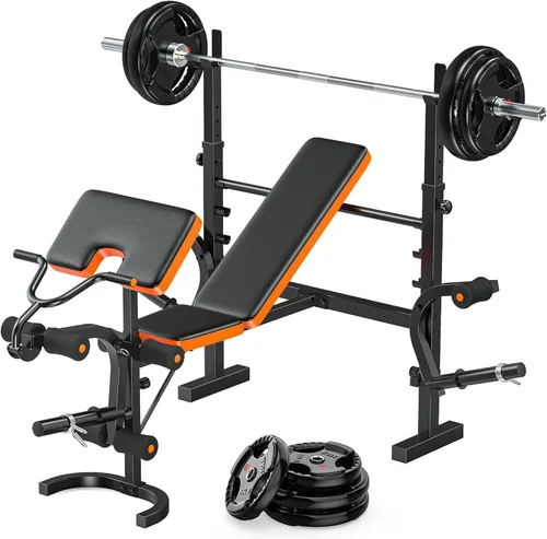 Miniatura 10 de XDDIAS Banco de pesas, juego de prensa de banco de 770 libras con extensión de piernas, banco de pesas olímpico 6 en 1 para gimnasio en casa, banco