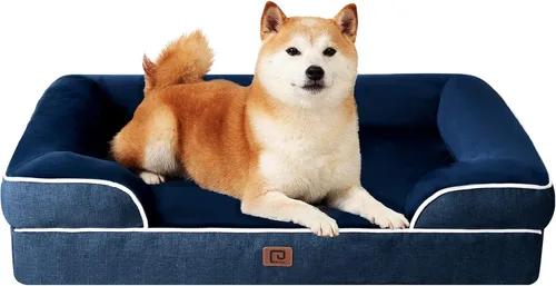 Miniatura 37 de EHEYCIGA - Cama ortopédica para perro grande, impermeable, de espuma viscoelástica y espuma tipo caja de huevos, bordes elevados, antideslizante