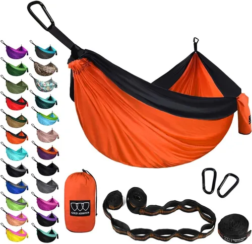 Miniatura 31 de Gold Armour Hamaca de camping – Hamaca doble XL, hamaca portátil, accesorios de camping, equipo para exteriores e interiores con correas de árbol