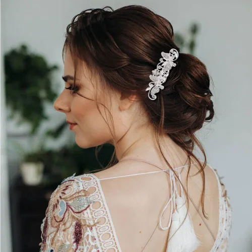 Miniatura 2 de Cinaci Paquete de 40 peines laterales para el pelo de novia con diamantes de imitación plateados brillantes y en forma de U, pasadores