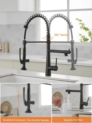 Miniatura 6 de Grifo de cocina negro mate con rociador, AIMADI - Grifo de cocina comercial, de una sola manija, con rociador desplegable de un solo orificio