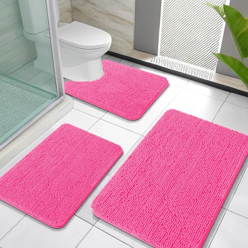 Miniatura 99 de OLANLY Juego de Alfombras de Baño de 3 Piezas, Tapetes de Baño de Chenilla Suave y Absorbente y Alfombra de Contorno en Forma de U para Inodoro