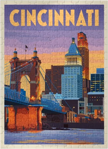 Miniatura 7 de MyPuzzle Cincinnati, OH: Riverfront, póster vintage, rompecabezas premium de 1000 piezas para adultos