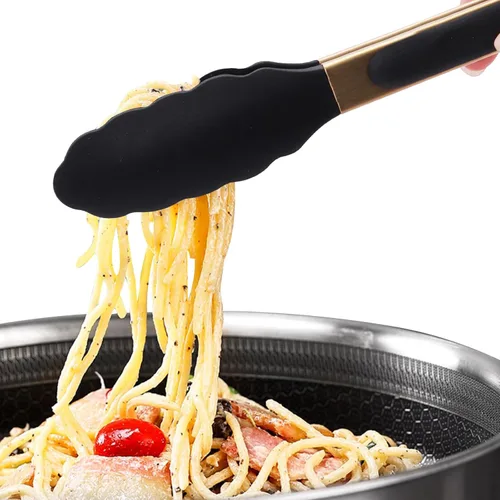 Miniatura 6 de Pinzas doradas clásicas de acero inoxidable para servir comida y fiesta, pinzas de cocina de 9 y 12 pulgadas con puntas de silicona sin BPA