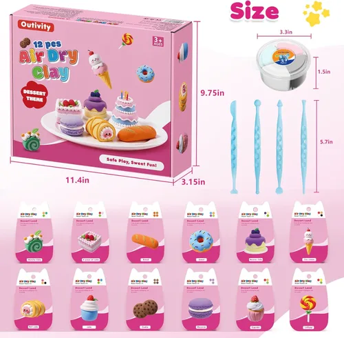 Miniatura 2 de Kit de arcilla seca al aire para niños, 12 manualidades modelado de arcilla mágica, kits de arcilla con herramientas de escultura y tutoriales