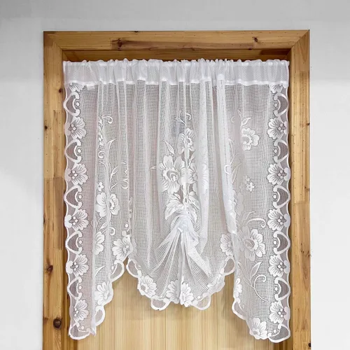 Miniatura 7 de ZZC Cortinas francesas cortas de encaje transparente, románticas, con lazo, media transparente, panel de cortina de encaje floral, cenefa negra
