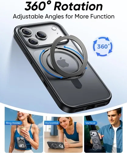 Miniatura 2 de MAGIC JOHN Soporte Magnético Invisible Giratorio 360° para Funda de iPhone 17 Pro [Botón de Control de Cámara] [Compatible con MagSafe] 16 FT Negro