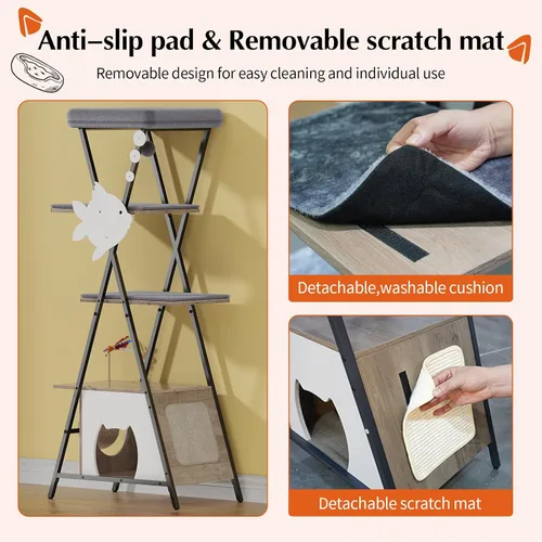 Miniatura 7 de HavenlyYouth Árbol moderno para gatos de interior, torre alta para gatos con condominio, árbol para gatos de varios niveles con cueva, tabla