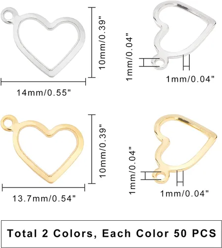 Miniatura 4 de UNICRAFTALE Heart Stainless Steel Charms Open Heart Floating Pendants Hollow Charms for DIY Jewelry Bracelets Necklace Making