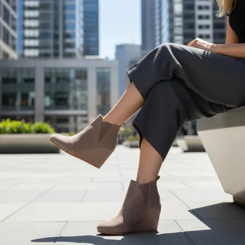 Miniatura 19 de Dunes Zoey - Botines de cuña para mujer, ante vegana suave, diseño fácil de poner, espuma viscoelástica, disponibles en anchos amplios