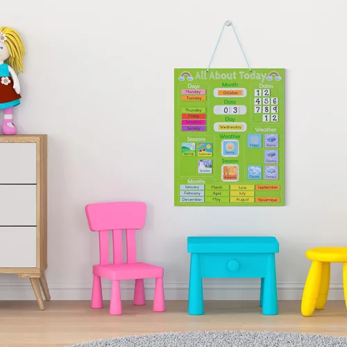 Miniatura 5 de Navaris Calendario magnético para niños, aprendizaje de los primeros años, clima, fecha, mes, día, tabla educativa de temporada para niños, tablero