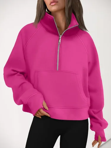 Miniatura 6 de AUTOMET Sudaderas con media cremallera para mujer, sudadera corta de vellón con cremallera de un cuarto, sudaderas con capucha para el otoño, a