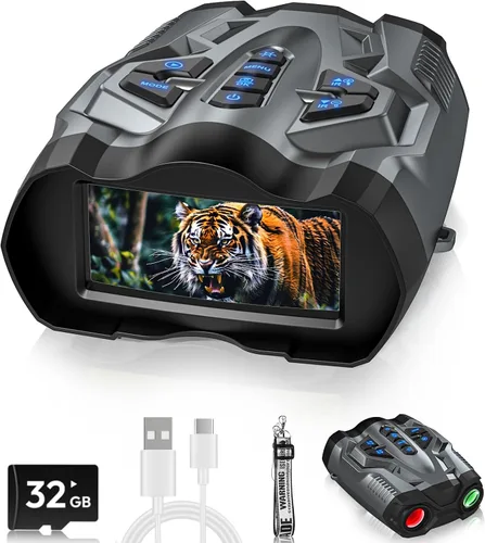 Gafas de visión nocturna 4K, binoculares de visión nocturna mejorados con batería recargable de 5000mAh - Visión nocturna digital 16X de 9 Gris