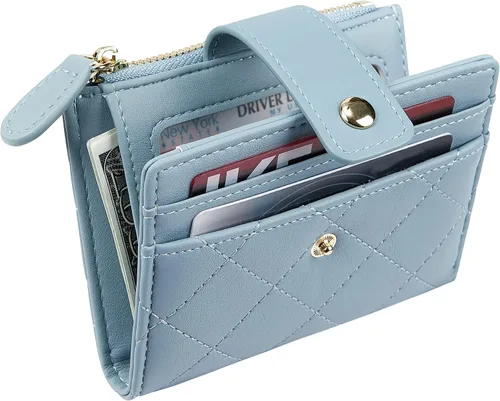 Miniatura 4 de Cartera de cuero para mujer, pequeña, compacta, plegable, con bolsillo para monedas con cremallera
