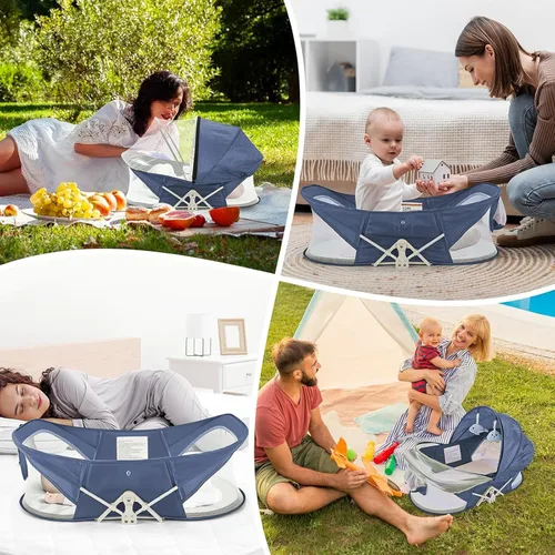 Miniatura 7 de ISELECTOR moisés portátil para bebé, cama de viaje, cuna de viaje para exteriores, tumbona para bebé, cama de viaje para bebés con red de mosquitos