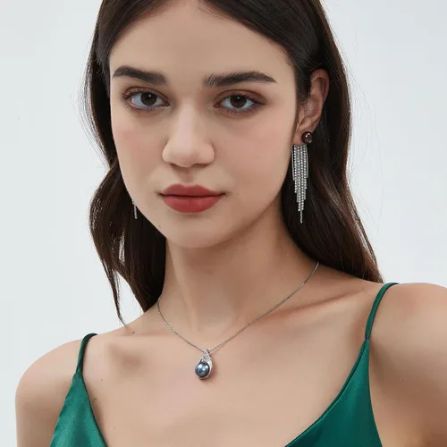 Miniatura 4 de Collar de perlas negras, blancas, doradas, grises para mujer, collar con colgante de plata esterlina, perlas cultivadas en agua salada auténticas