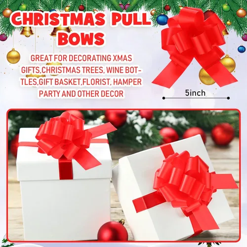 Miniatura 2 de Poen 30 Piezas Lazos de Tirar de Navidad para Envolver Regalos de 5 Pulgadas Lazos de Tirar de Cinta Grandes Rojos para Bolsa de Regalo