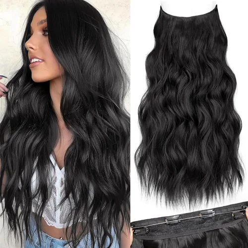 Miniatura 59 de KooKaStyle - Extensiones de cabello con hilo invisible, diadema transparente, ajustables, 4 clips fijadores, cabello largo y ondulado de 12