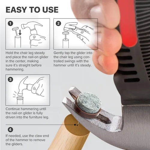 Miniatura 5 de X-Protector Almohadillas para Muebles con Martillo de Clavos - Martillo Magnético Pequeño con Garra para Instalar Protectores de Piso para Patas